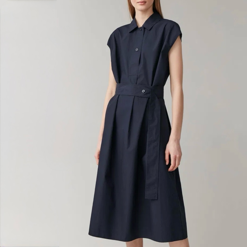 Cos | Minimalist Belted Navy Shirtdress